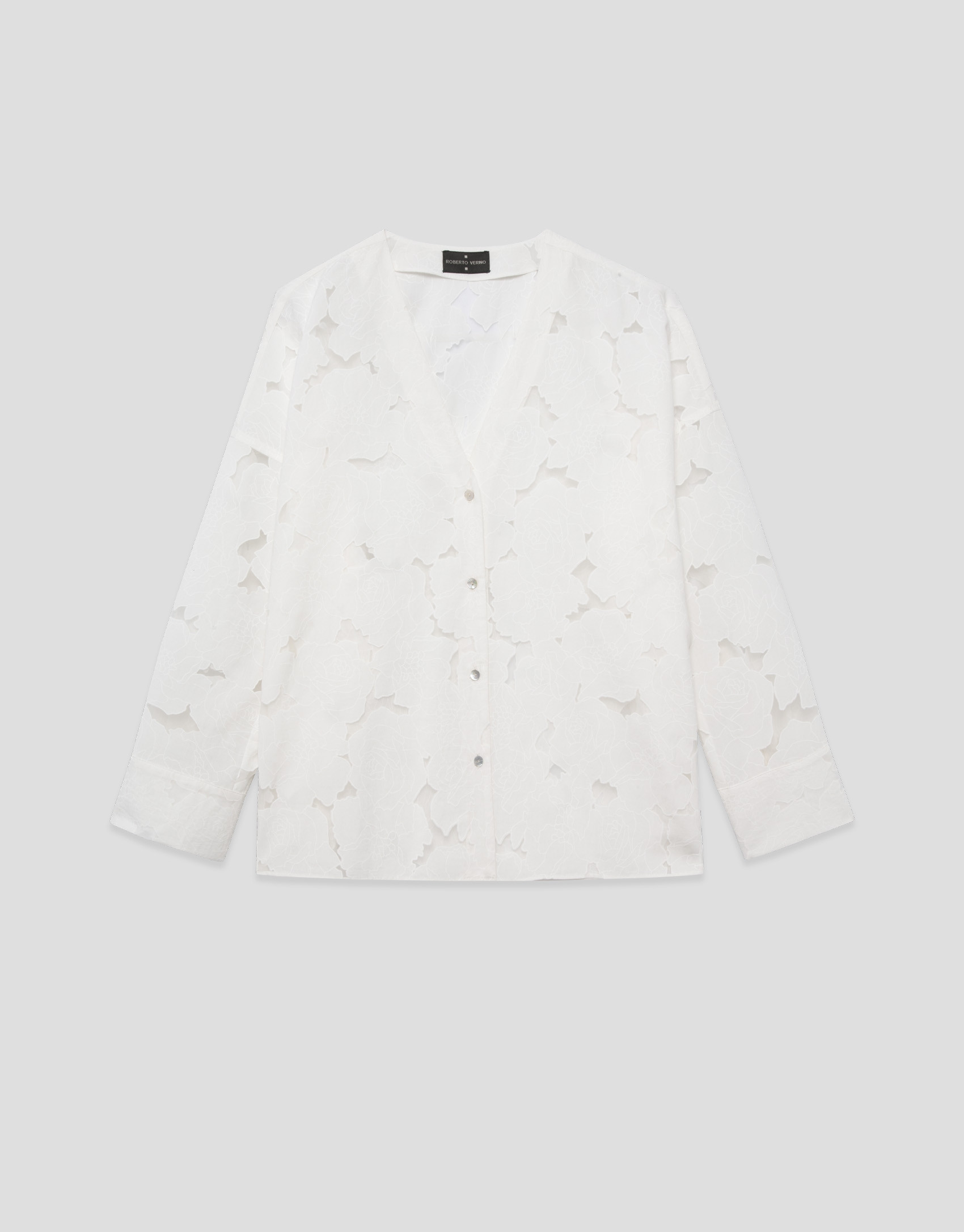 Oversized white devoré blouse with floral print | Roberto Verino