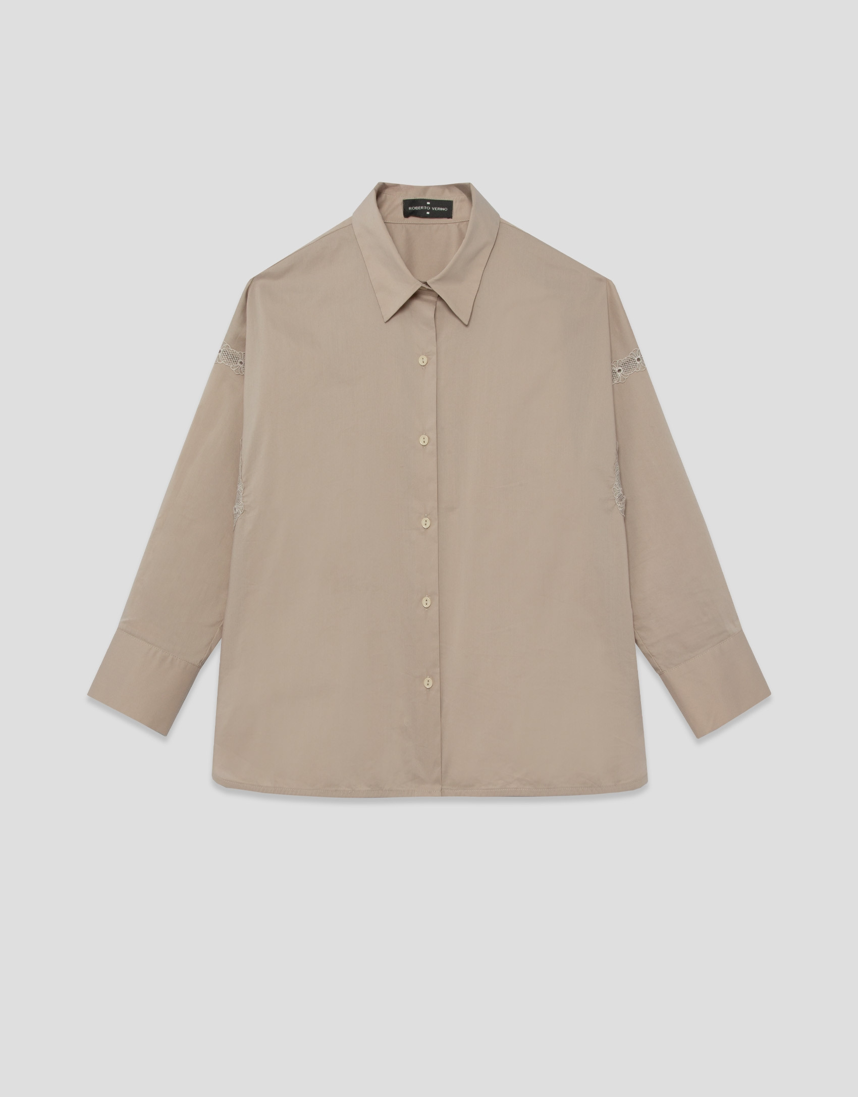 Oversized camel shirt with lace trim - Woman | Roberto Verino