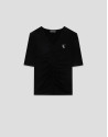 Camiseta manga corta negra con drapeado - Mujer | Roberto Verino