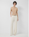 Ecru tulle gathered short-sleeved T-shirt | Roberto Verino