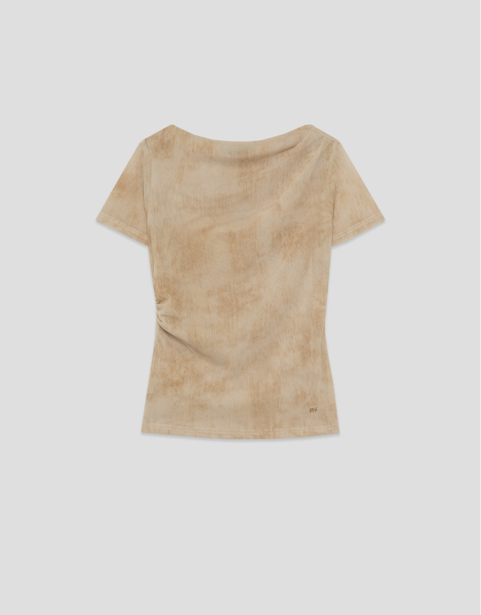Camiseta manga corta fruncida tul crudo - Mujer | Roberto Verino