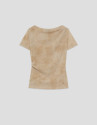 Ecru tulle gathered short-sleeved T-shirt | Roberto Verino