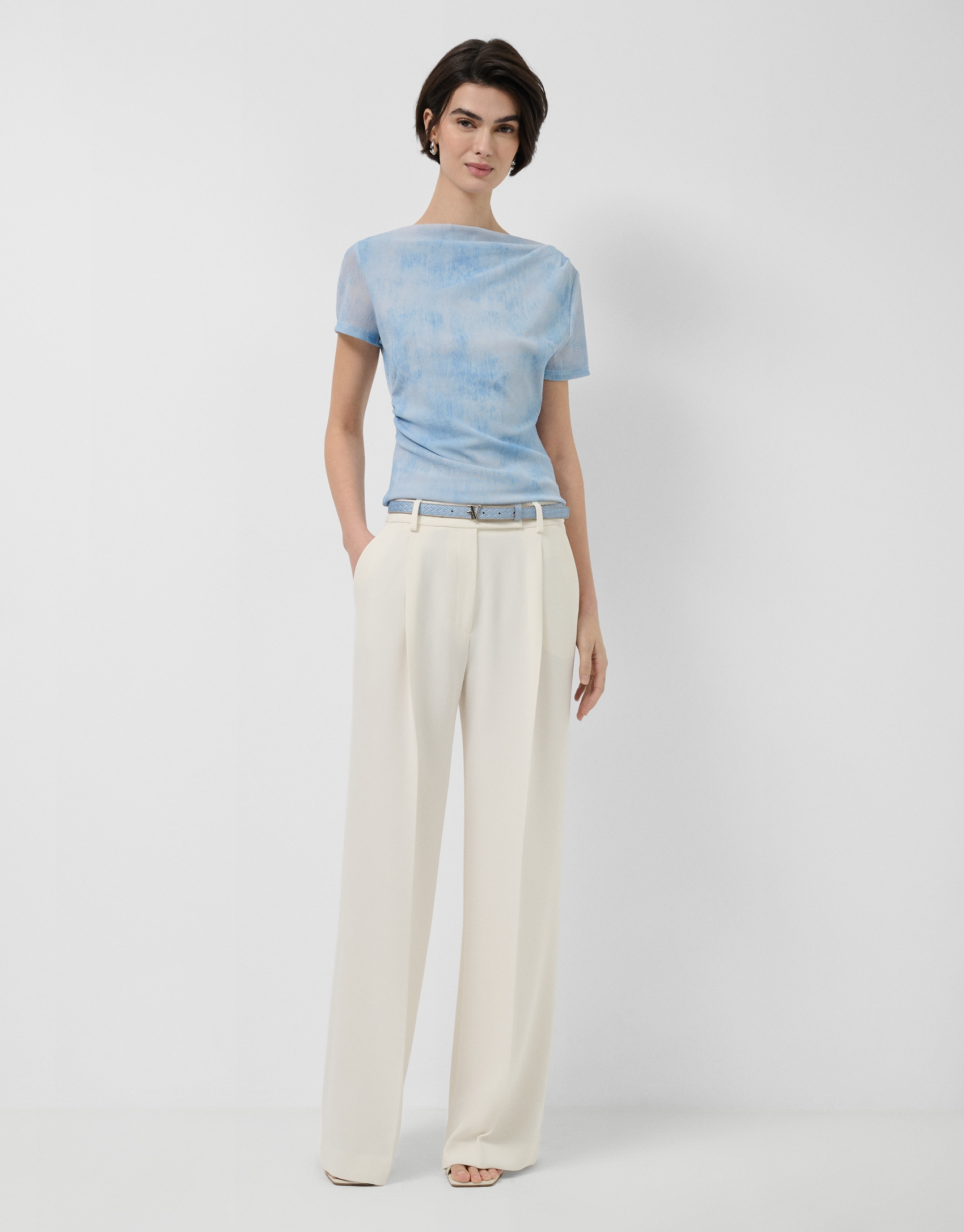 Light blue tulle short-sleeved T-shirt - Woman | Roberto Verino