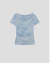 Light blue tulle short-sleeved T-shirt - Woman | Roberto Verino
