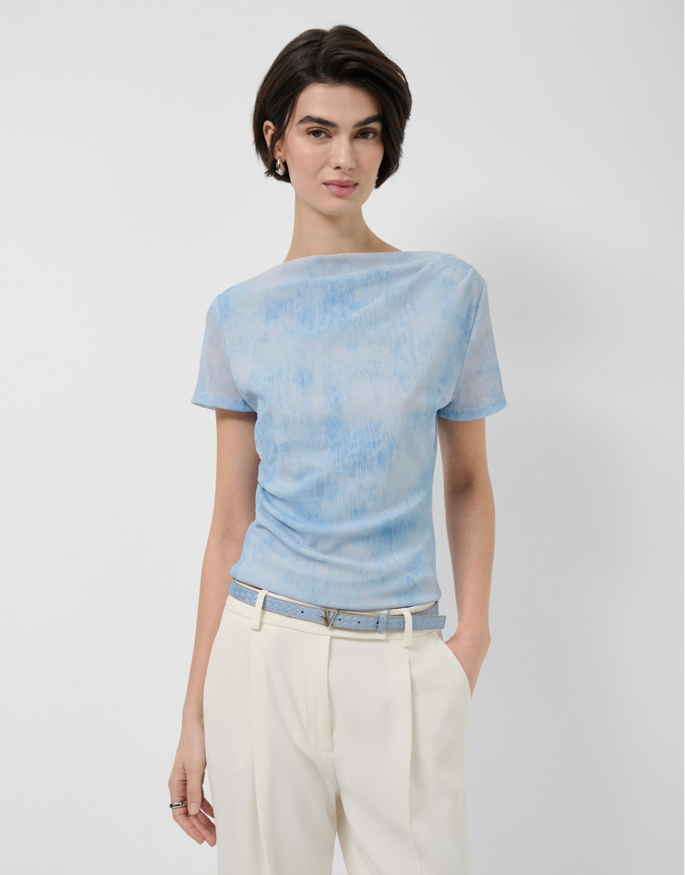 Light blue tulle short-sleeved T-shirt - Woman | Roberto Verino