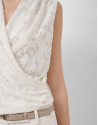 White devoré knit crossover sleeveless T-shirt | Roberto Verino