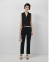 Black devoré knit crossover sleeveless T-shirt | Roberto Verino