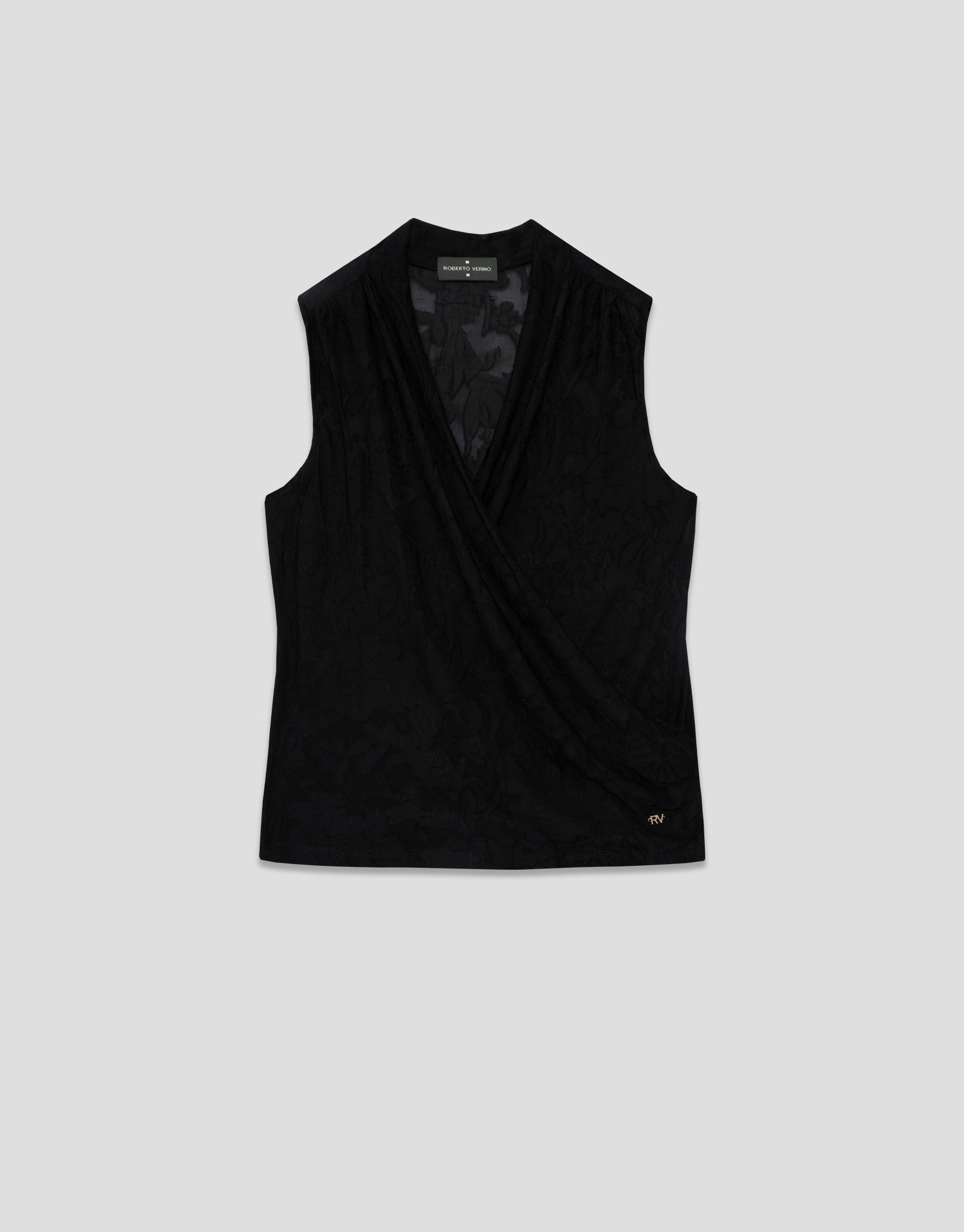 Camiseta cruzada sin mangas en punto devoré ... | Roberto Verino