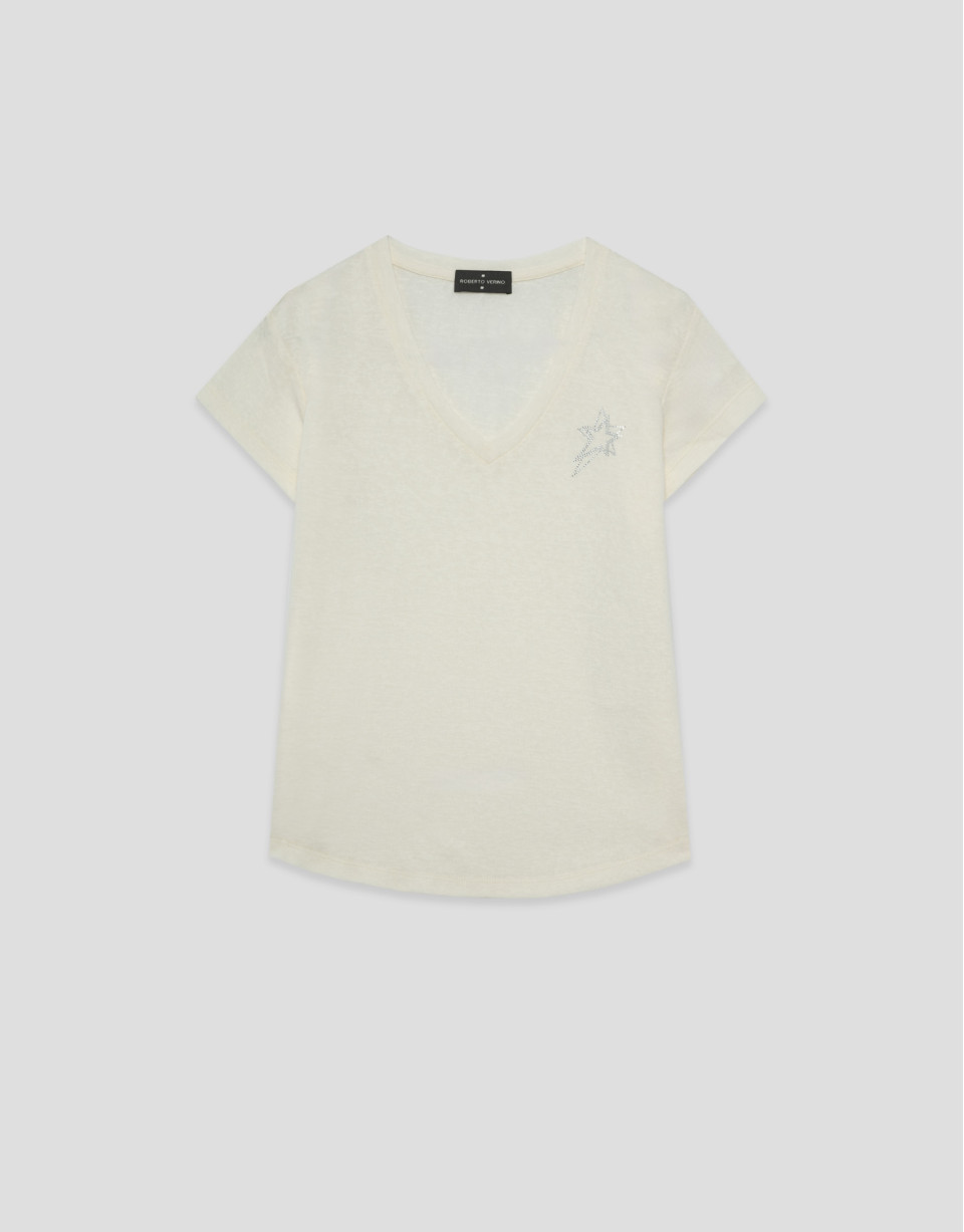 Camiseta cuello pico punto algodón ligero ... | Roberto Verino