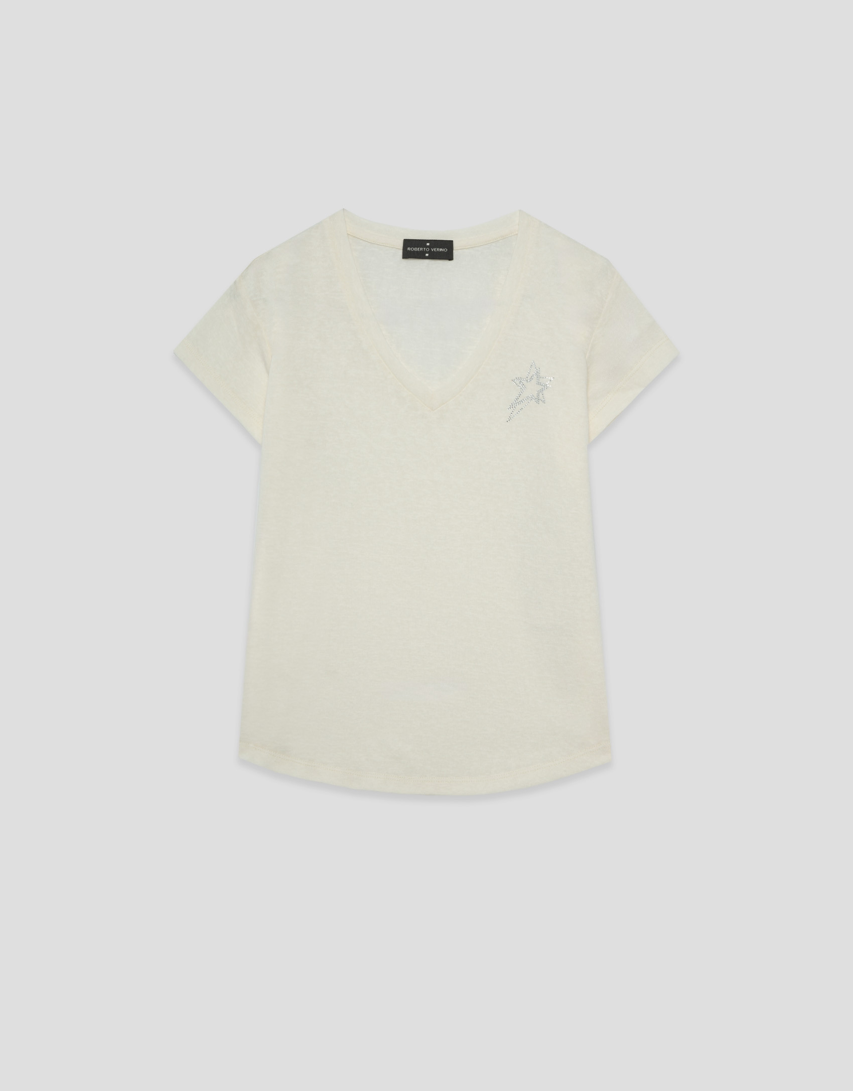 White lightweight cotton V-neck T-shirt - Woman | Roberto Verino