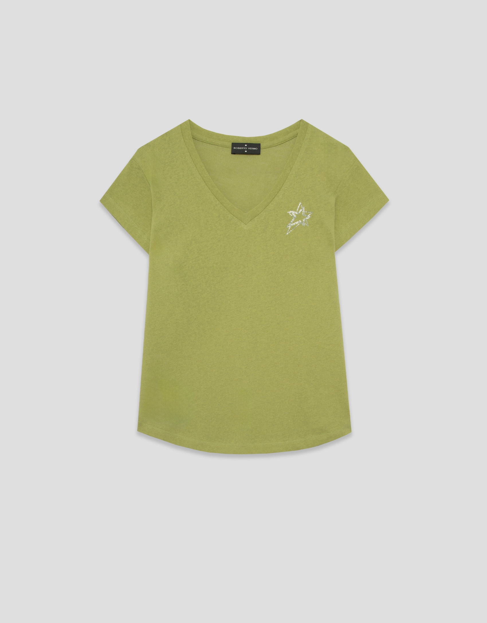 Camiseta cuello pico punto algodón ligero verde | Roberto Verino