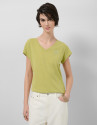 Camiseta cuello pico punto algodón ligero verde | Roberto Verino