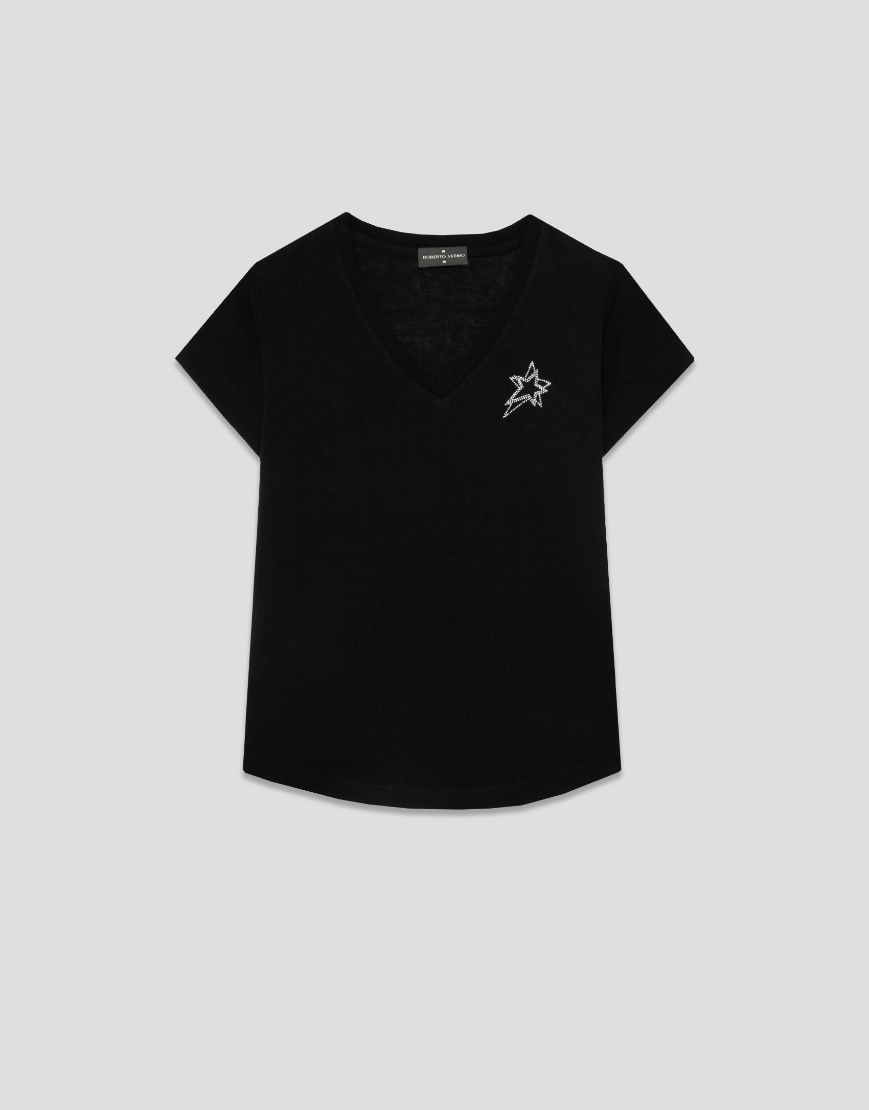 Camiseta cuello pico punto algodón ligero negro | Roberto Verino