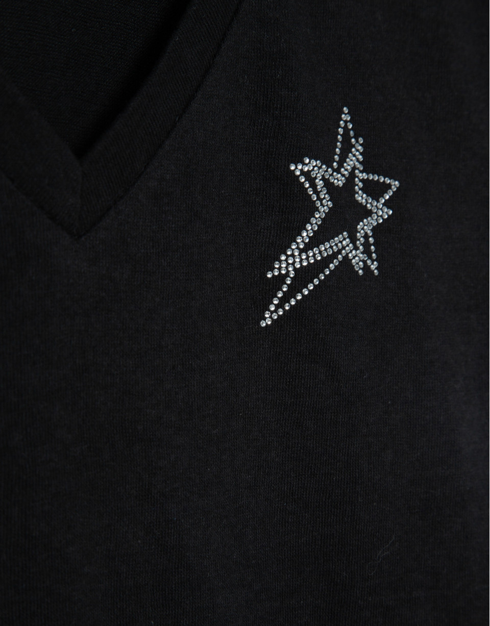 Camiseta cuello pico punto algodón ligero negro | Roberto Verino