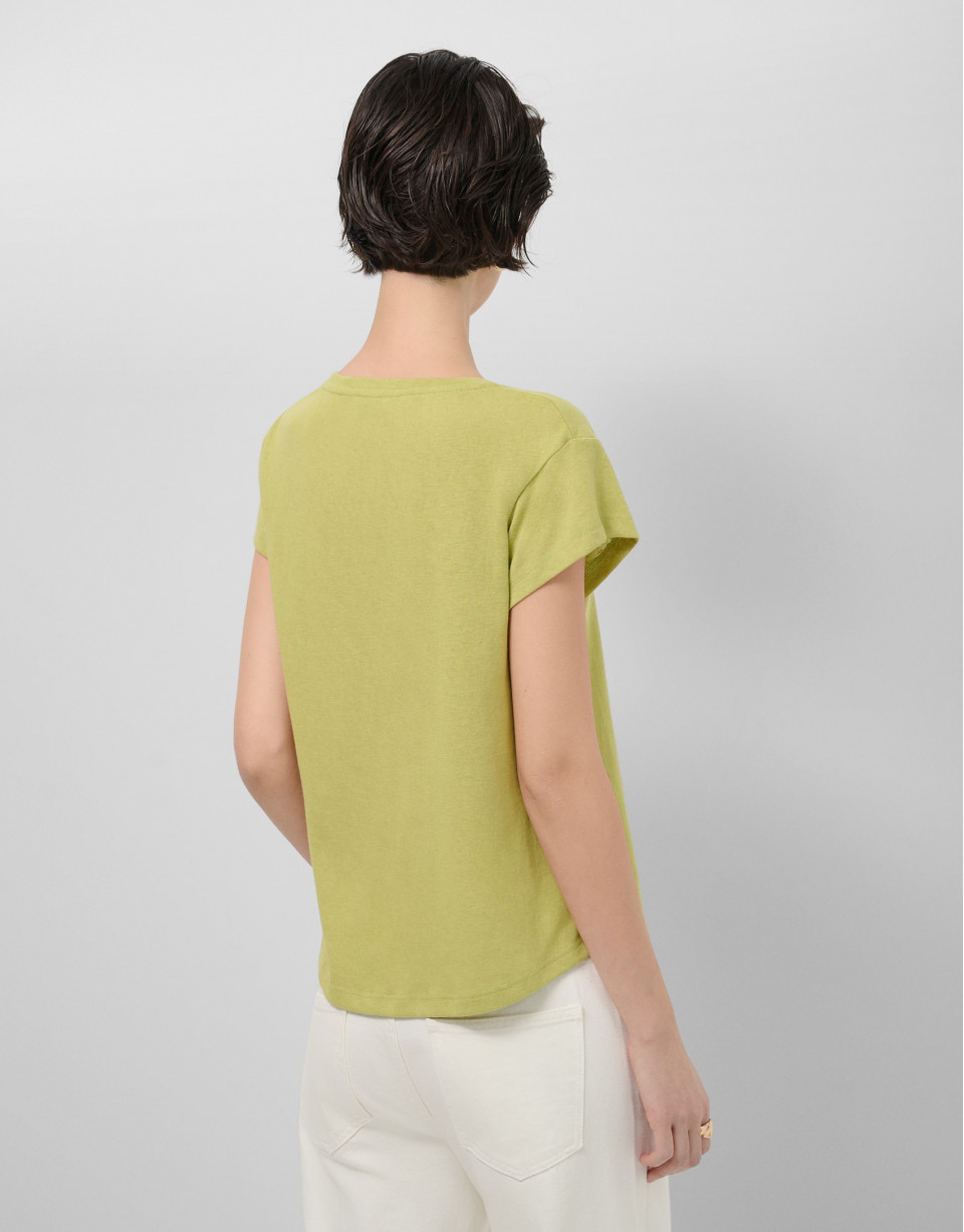 Camiseta cuello pico punto algodón ligero verde | Roberto Verino