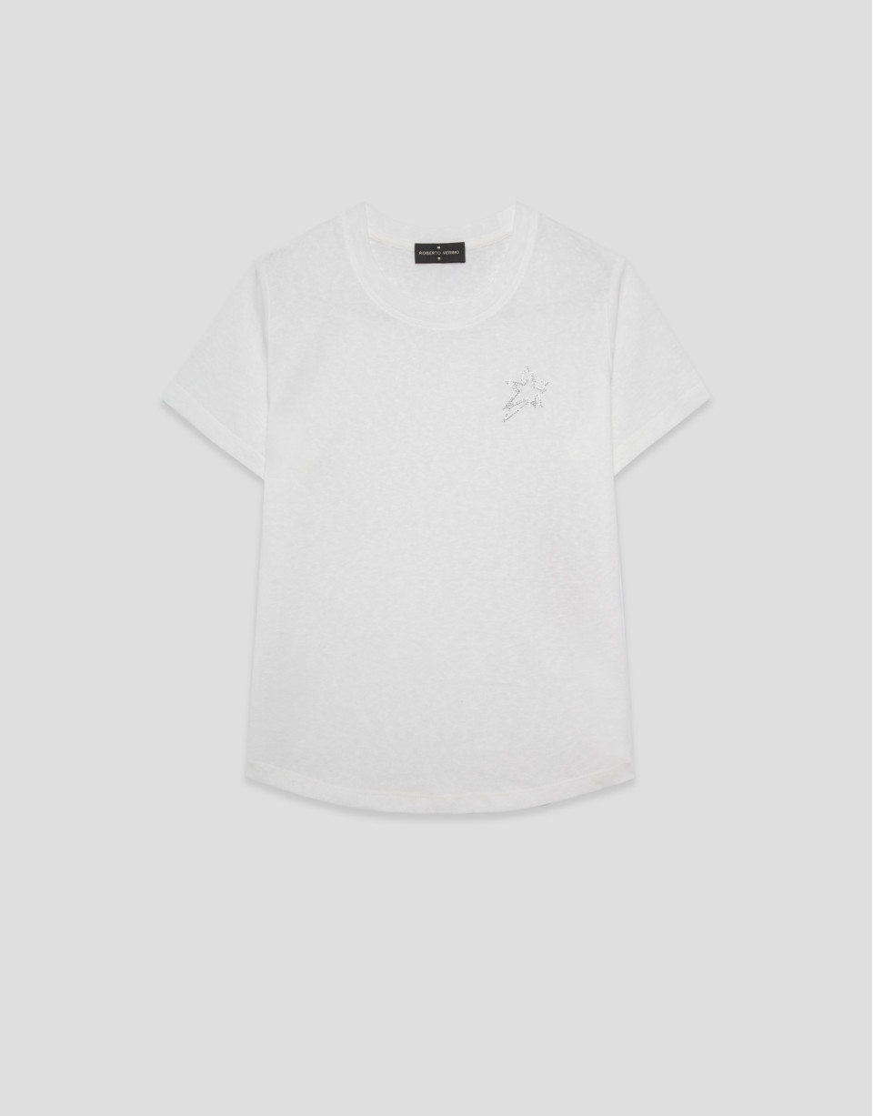 Lightweight cotton crew neck T-shirt in white | Roberto Verino