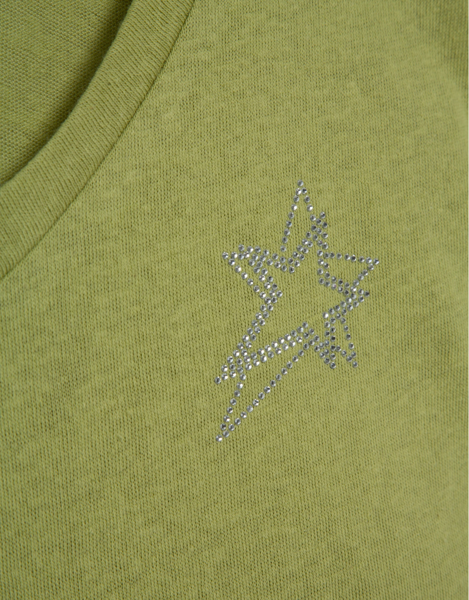 Camiseta cuello pico punto algodón ligero verde | Roberto Verino