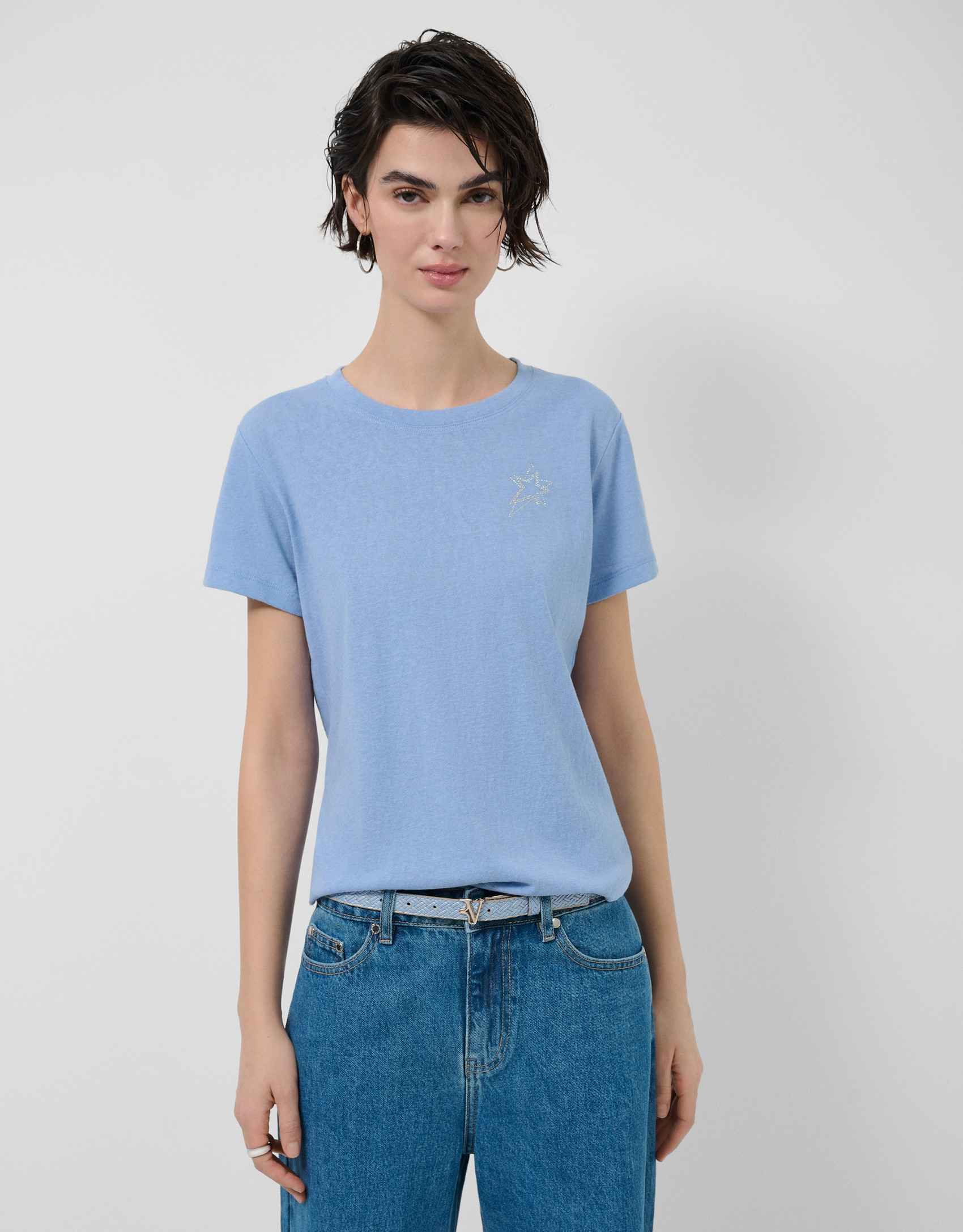 Lightweight blue cotton crew neck T-shirt | Roberto Verino