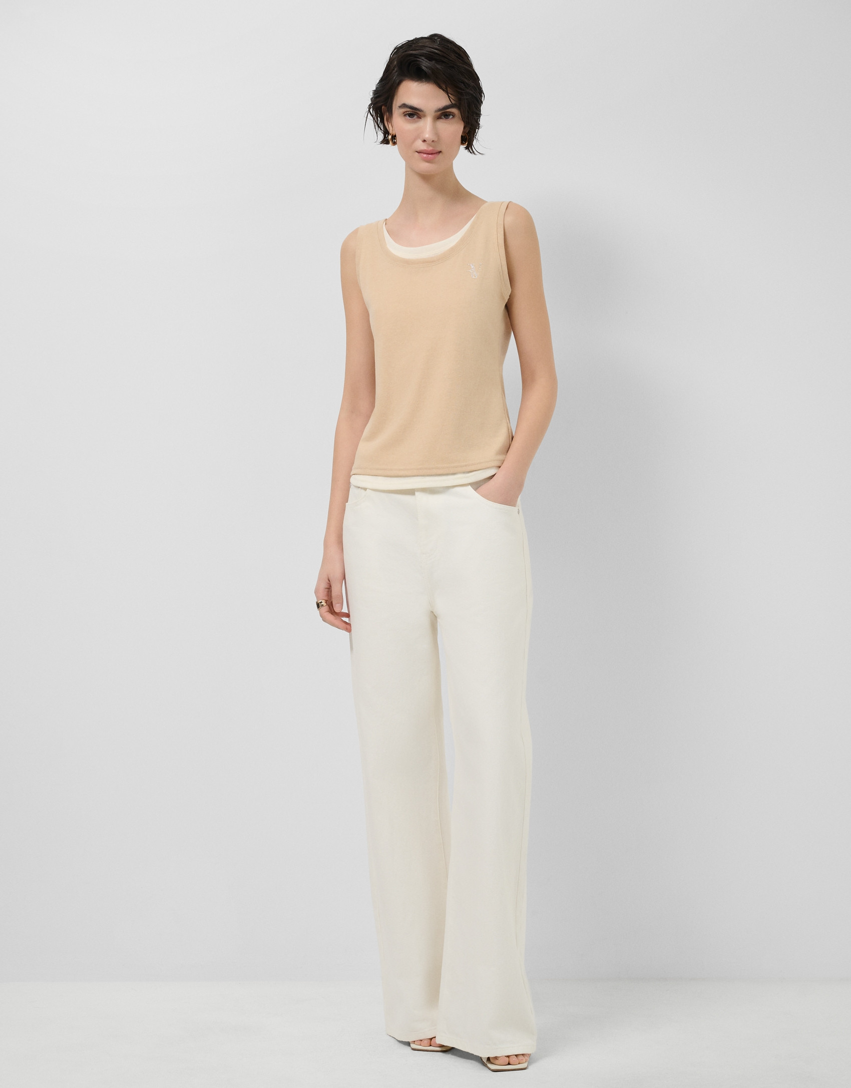 Camel and beige tank top - Woman - SS2026 | Roberto Verino