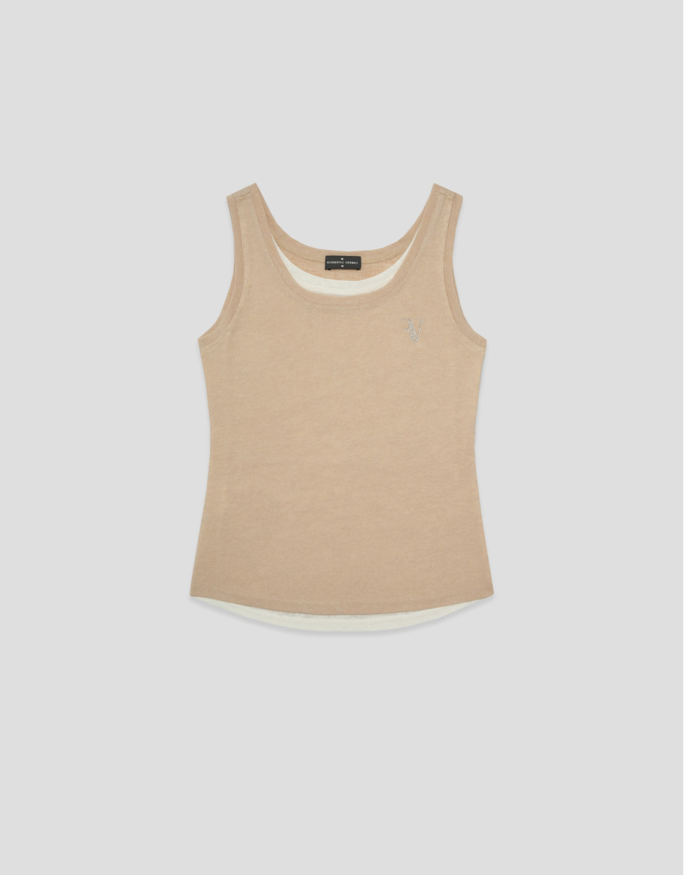 Tank top cámel y beige - Mujer - PV2026 | Roberto Verino