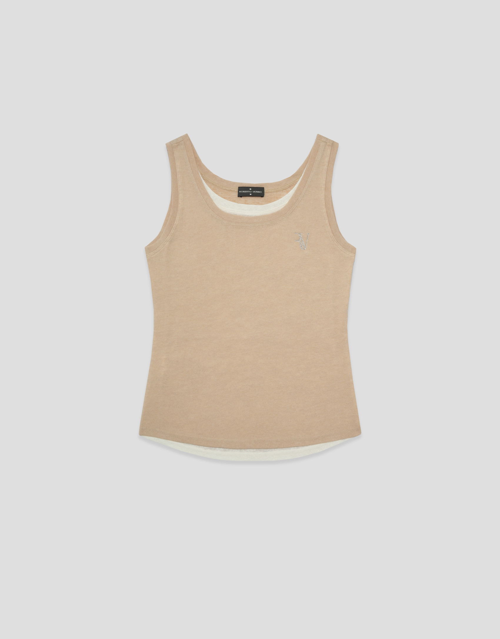 Camel and beige tank top - Woman - SS2026 | Roberto Verino