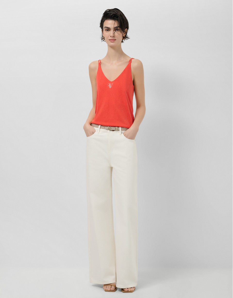 Camiseta tirante doble rojo coral - Mujer | Roberto Verino