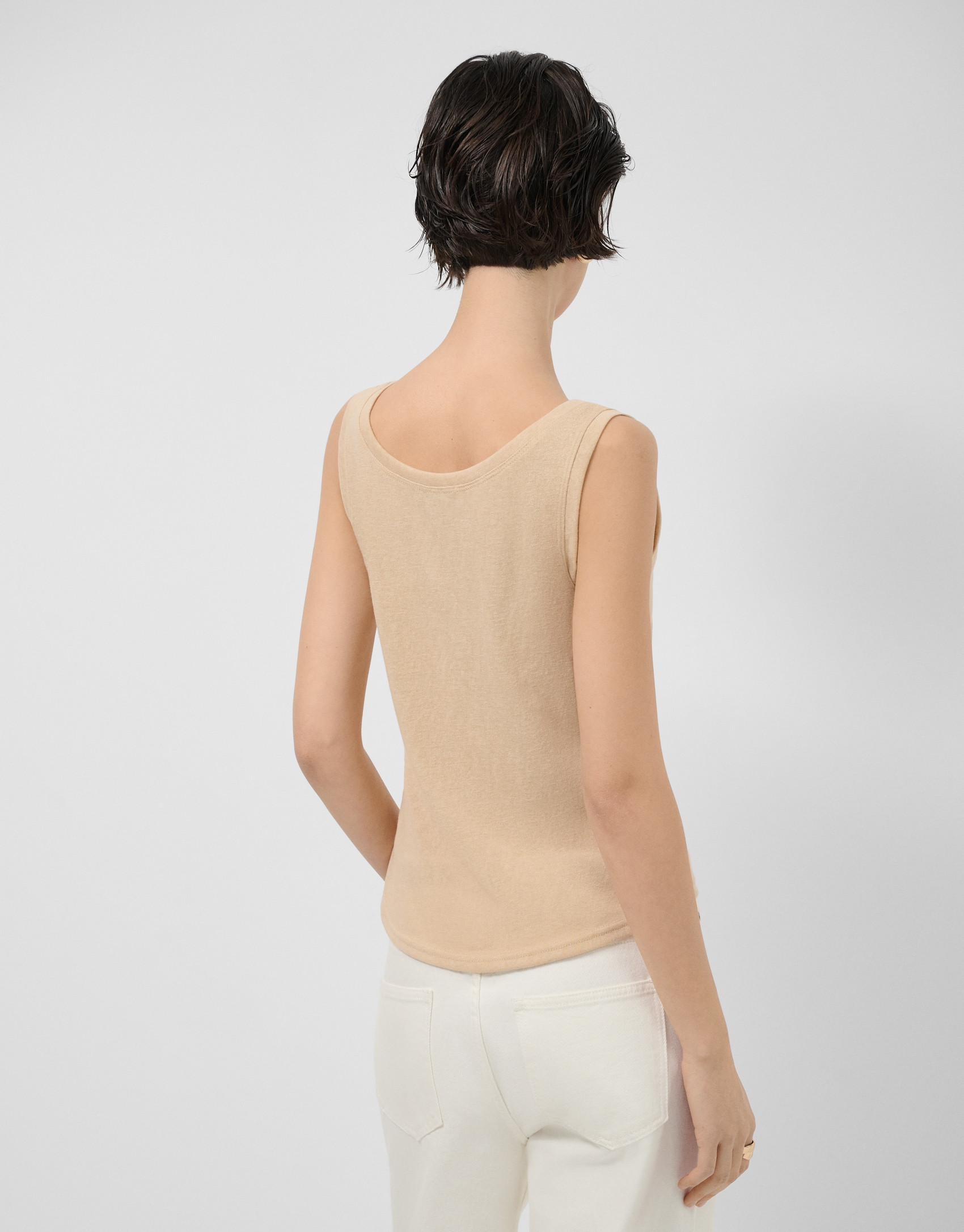Camel and beige tank top - Woman - SS2026 | Roberto Verino
