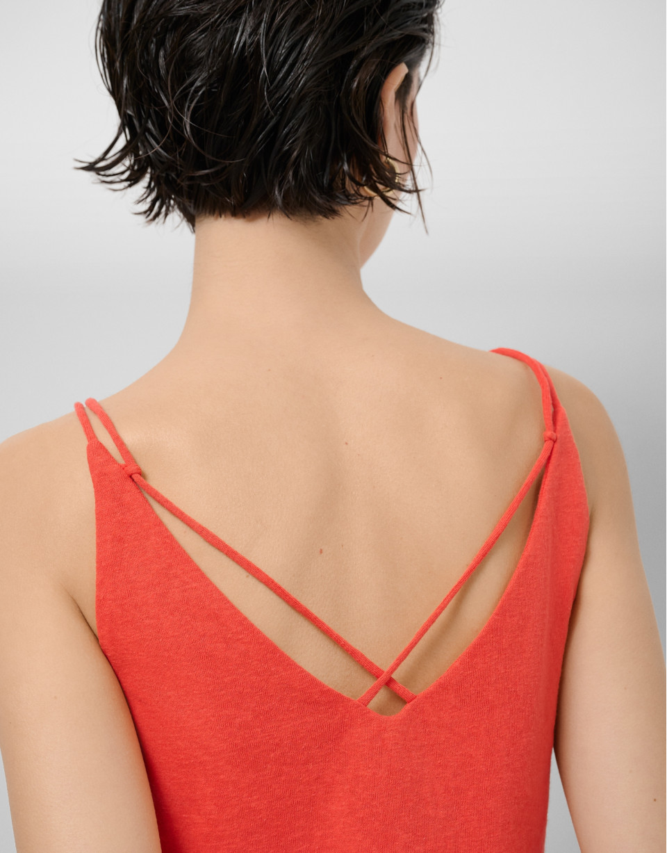 Coral red double strap T-shirt - Woman - SS2026 | Roberto Verino