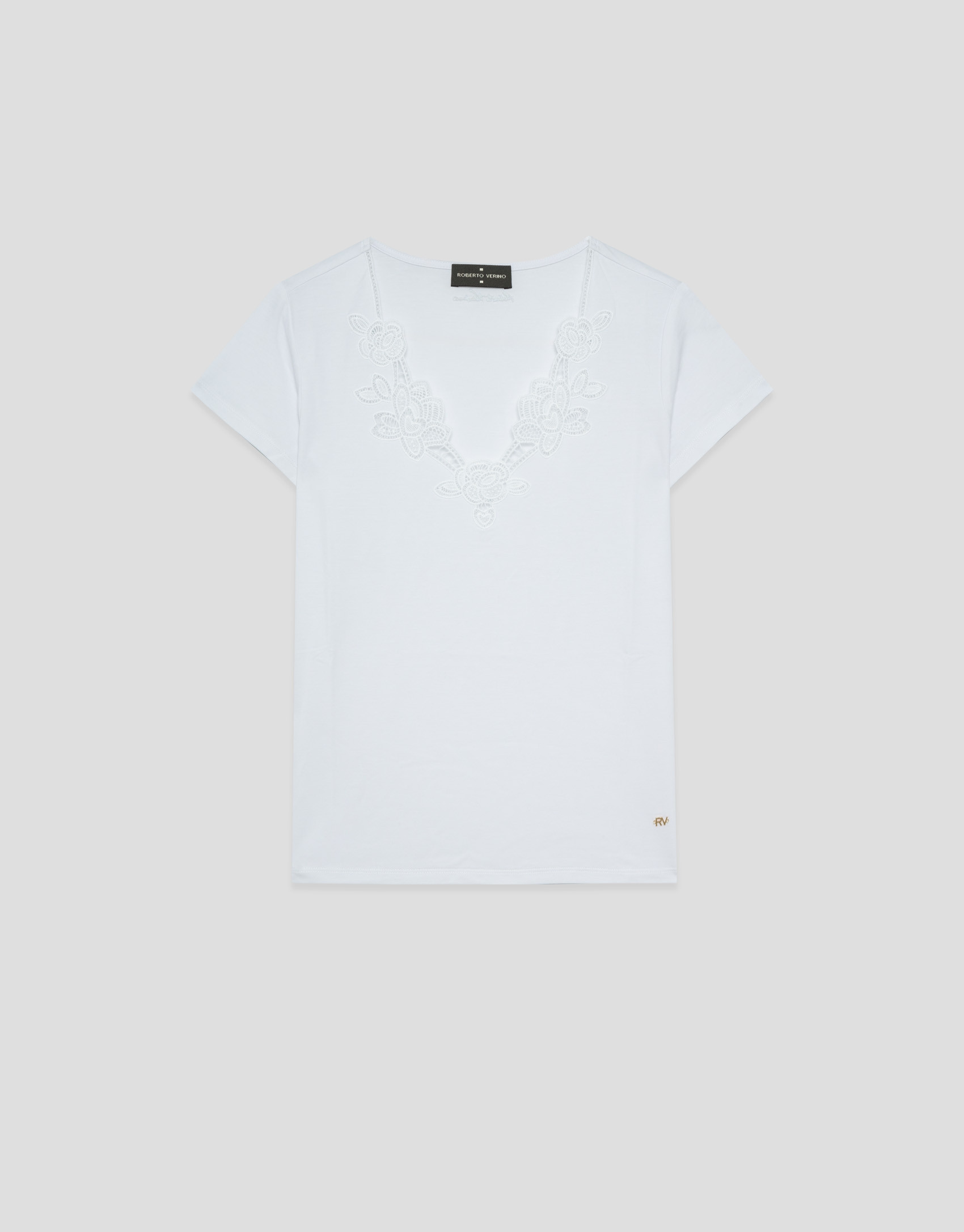 Camiseta manga corta escote bordado blanca | Roberto Verino