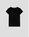 Black short-sleeved T-shirt with embroidered ... | Roberto Verino