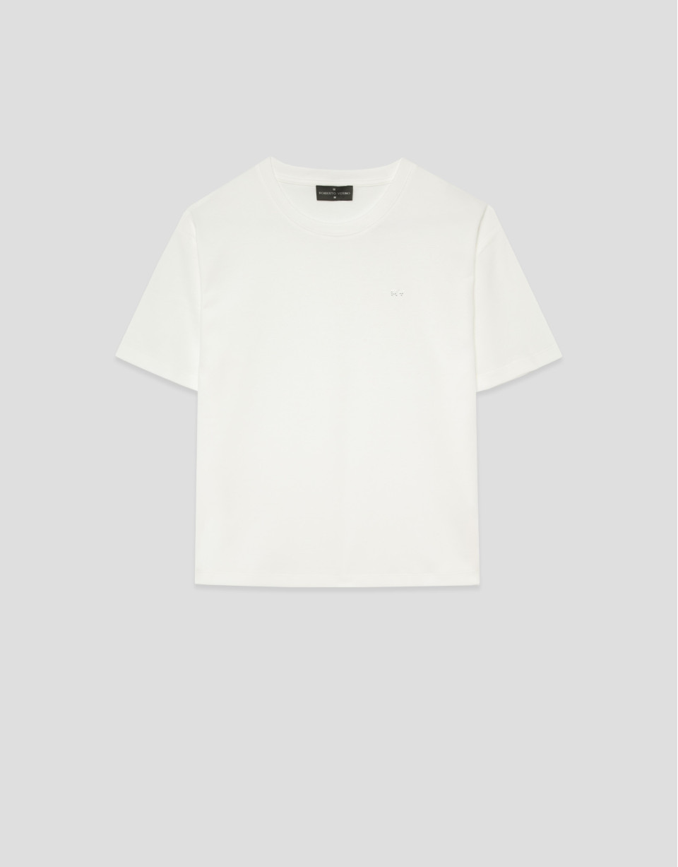 Camiseta oversize blanca con strass RV en pecho | Roberto Verino