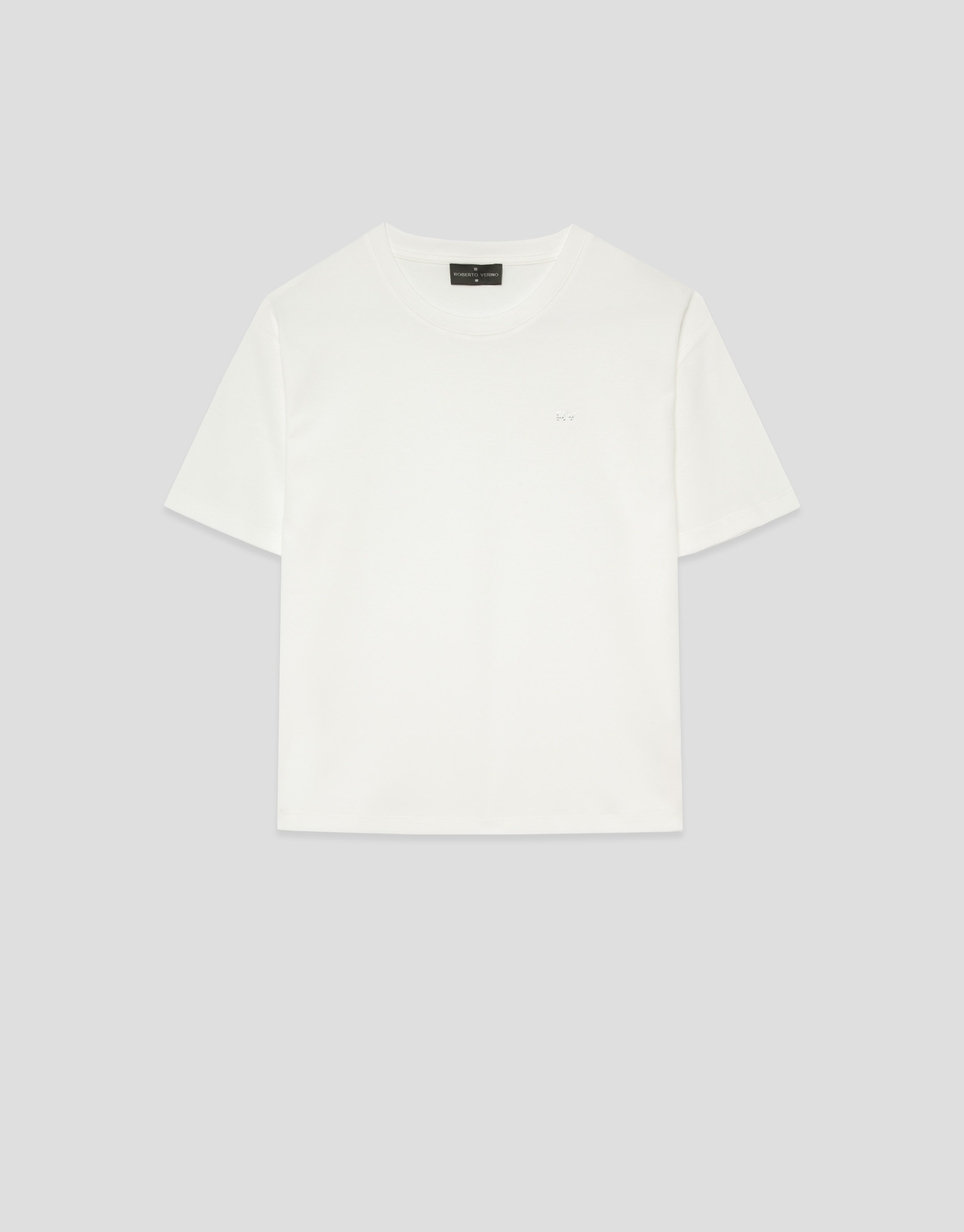 Camiseta oversize blanca con strass RV en pecho | Roberto Verino