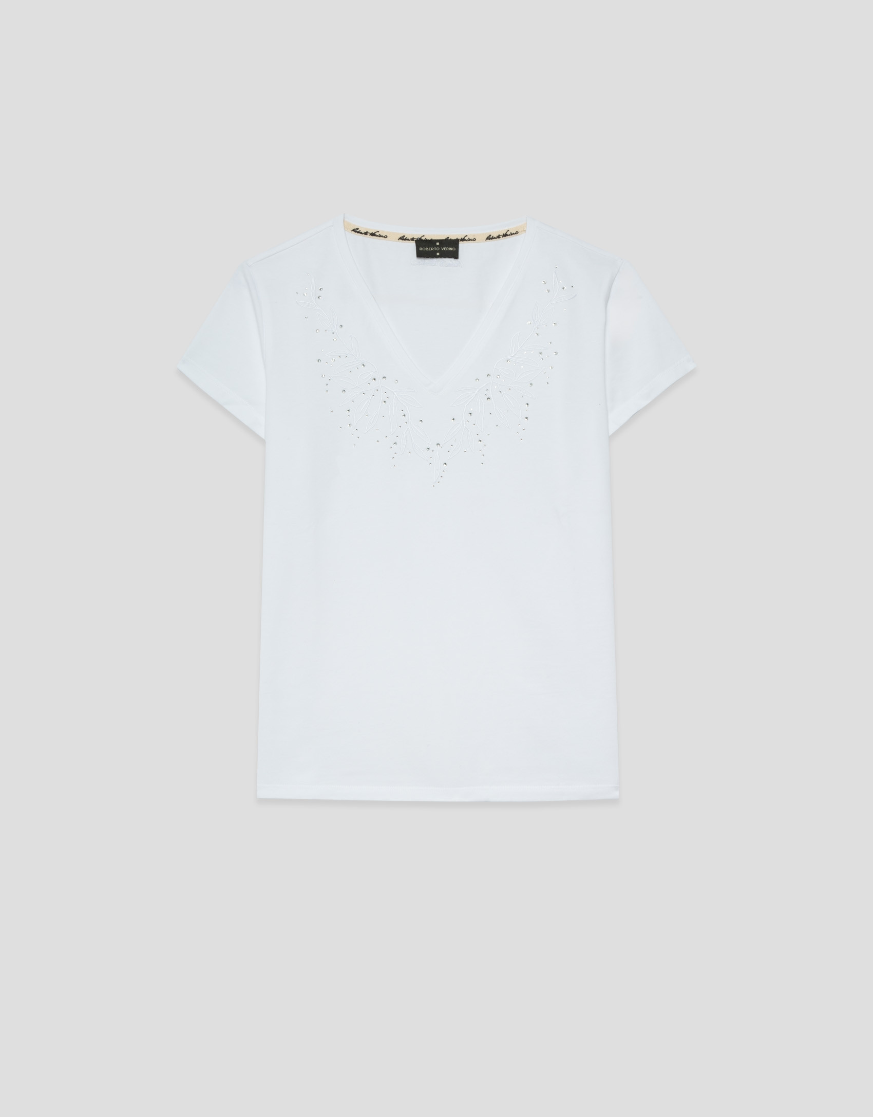 Camiseta manga corta blanca bordado escote | Roberto Verino