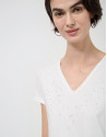 Camiseta manga corta blanca bordado escote | Roberto Verino