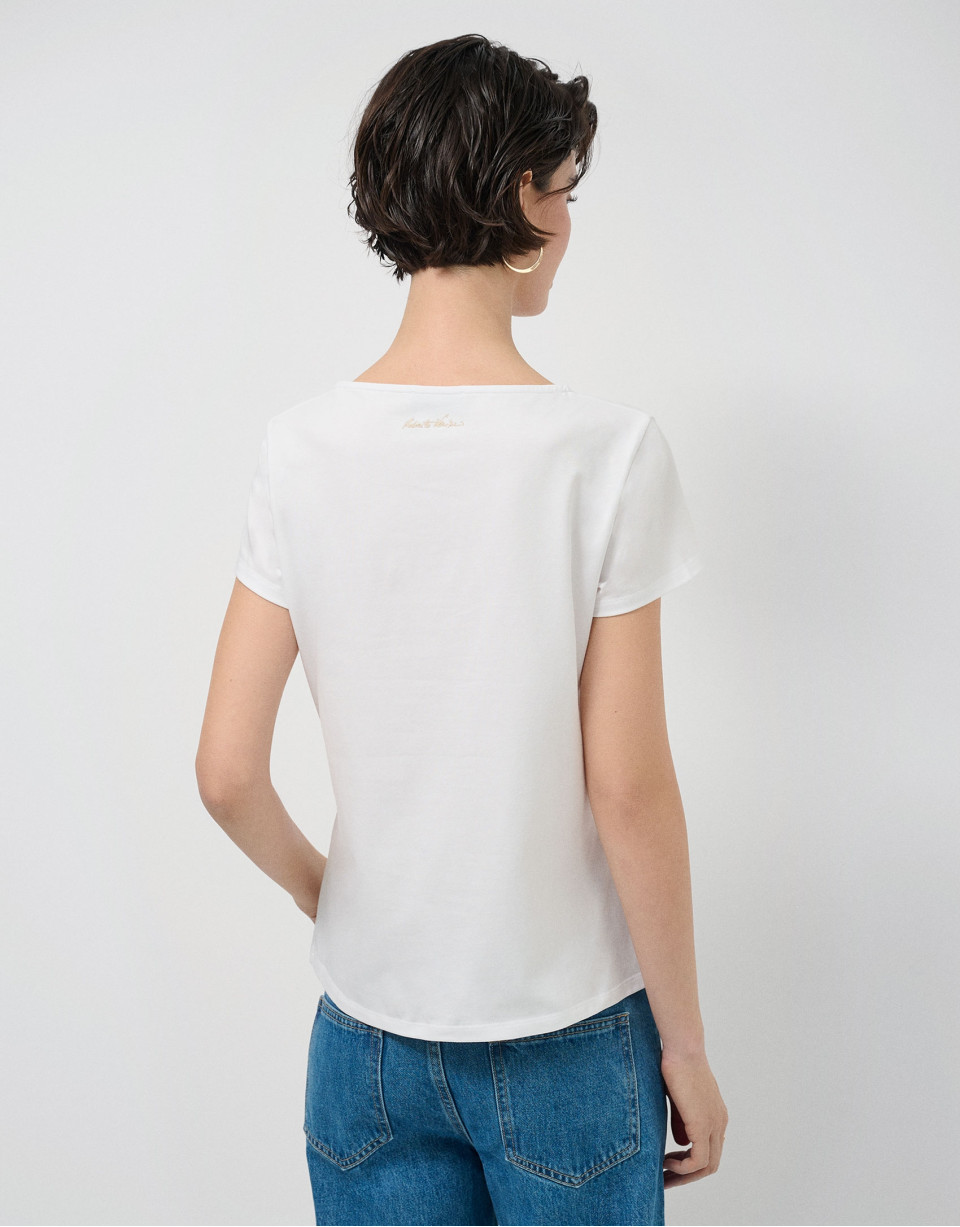 Camiseta manga corta blanca bordado vegetal ... | Roberto Verino