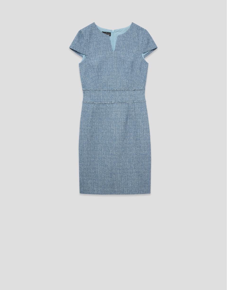 Vestido recto manga corta tweed tonos azules | Roberto Verino