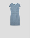 Vestido recto manga corta tweed tonos azules | Roberto Verino