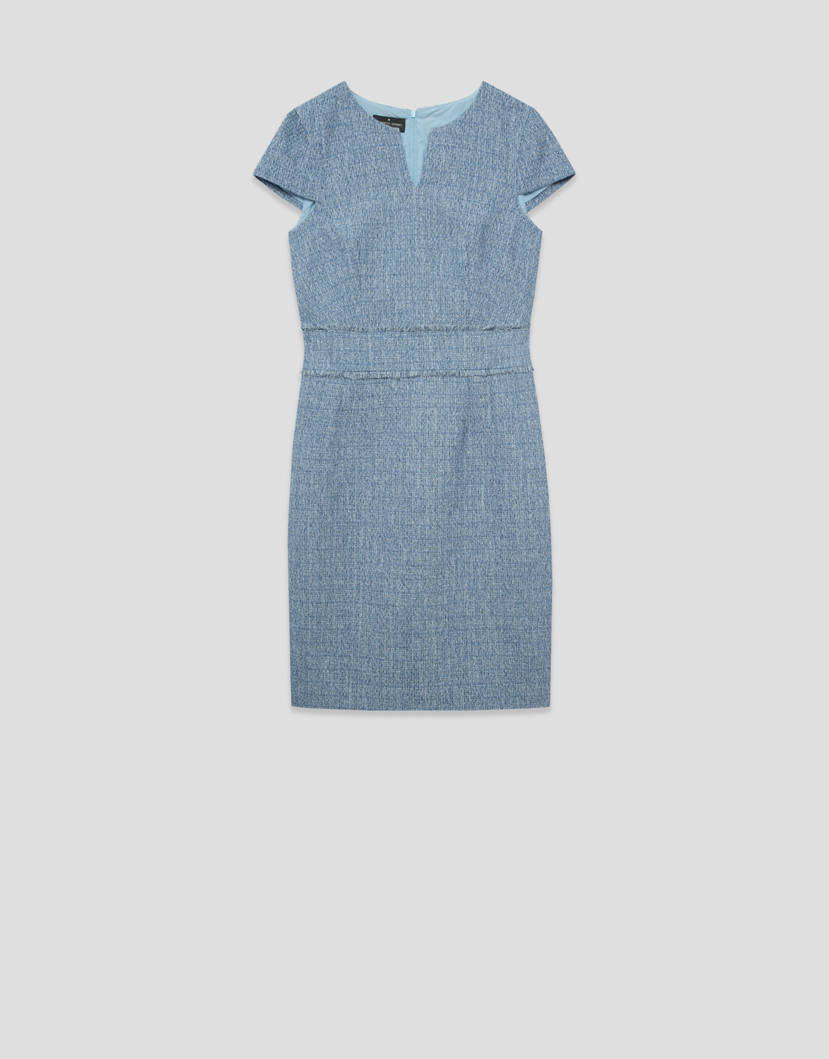 Vestido recto manga corta tweed tonos azules | Roberto Verino
