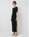 Black short-sleeved gathered knit dress - Woman | Roberto Verino