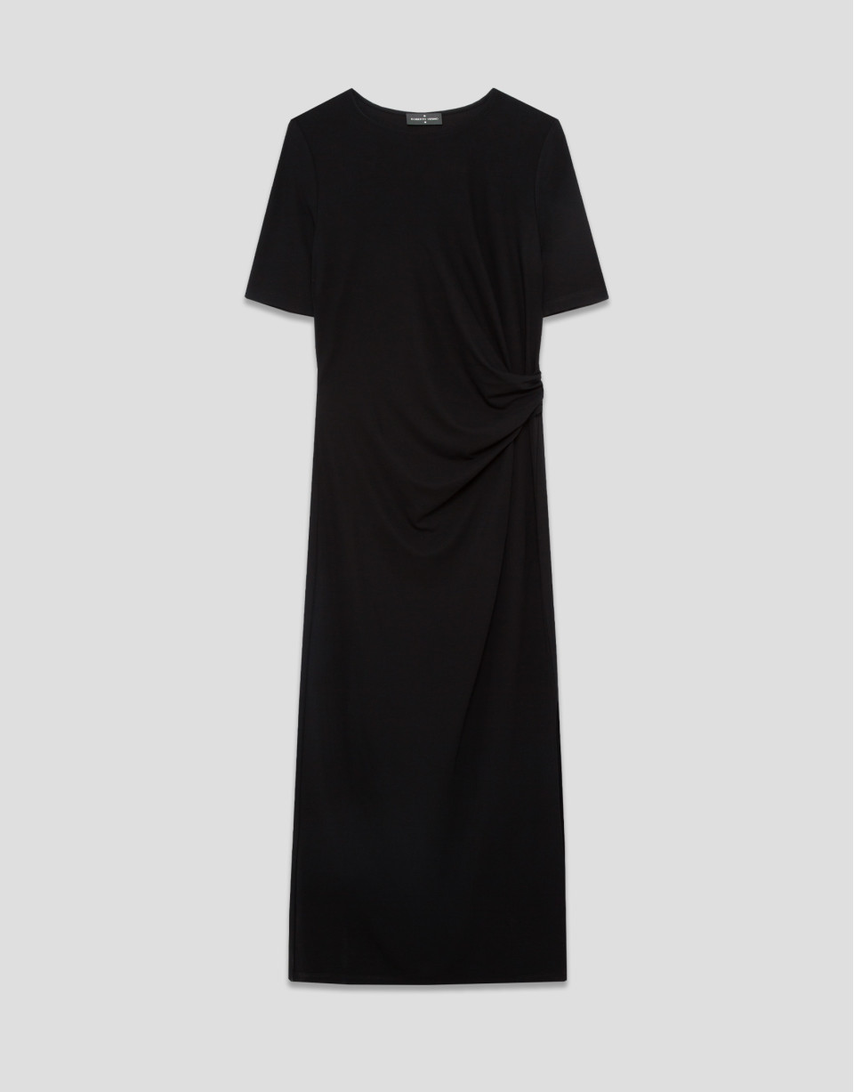 Vestido fruncido manga corta punto negro | Roberto Verino