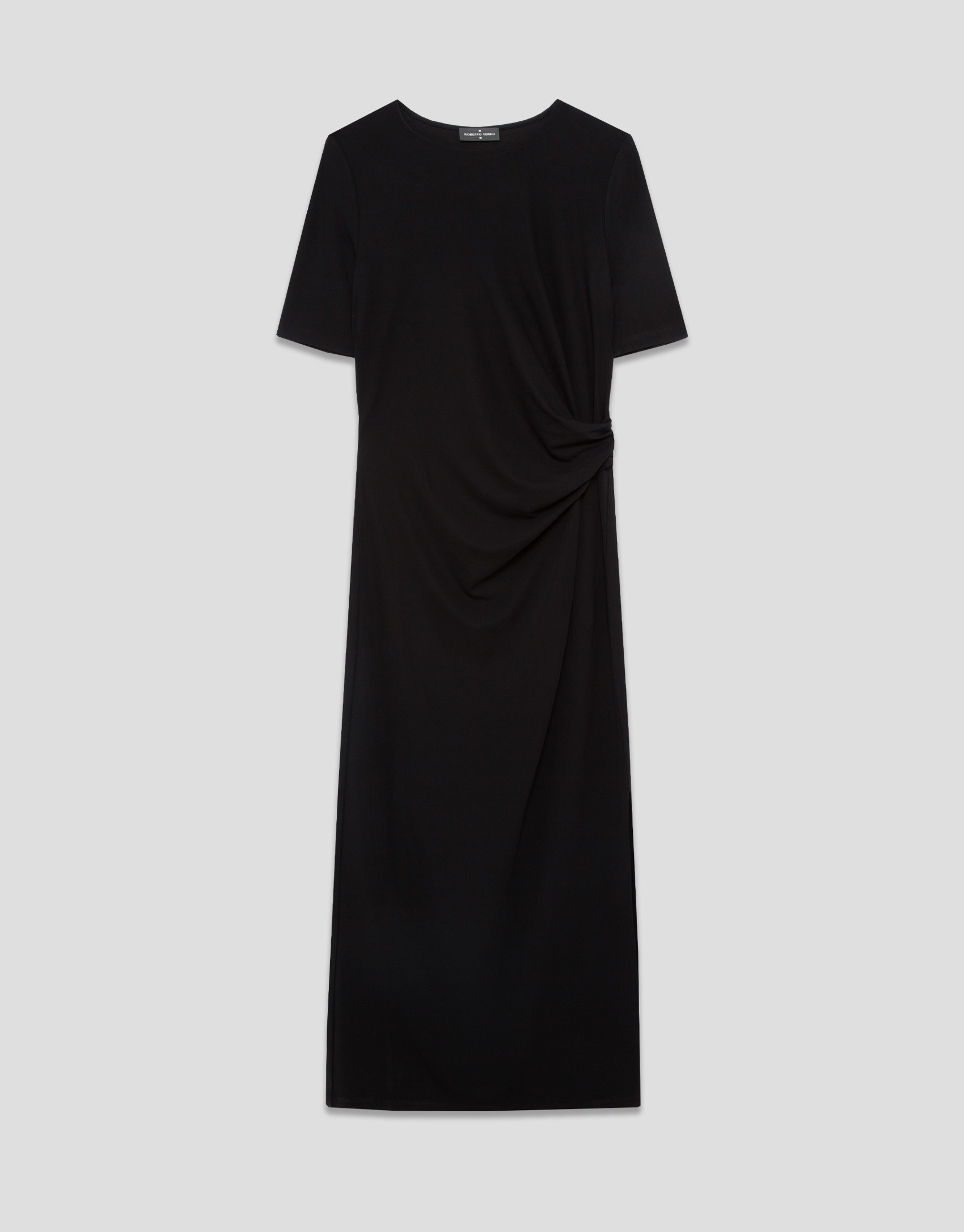 Vestido fruncido manga corta punto negro | Roberto Verino