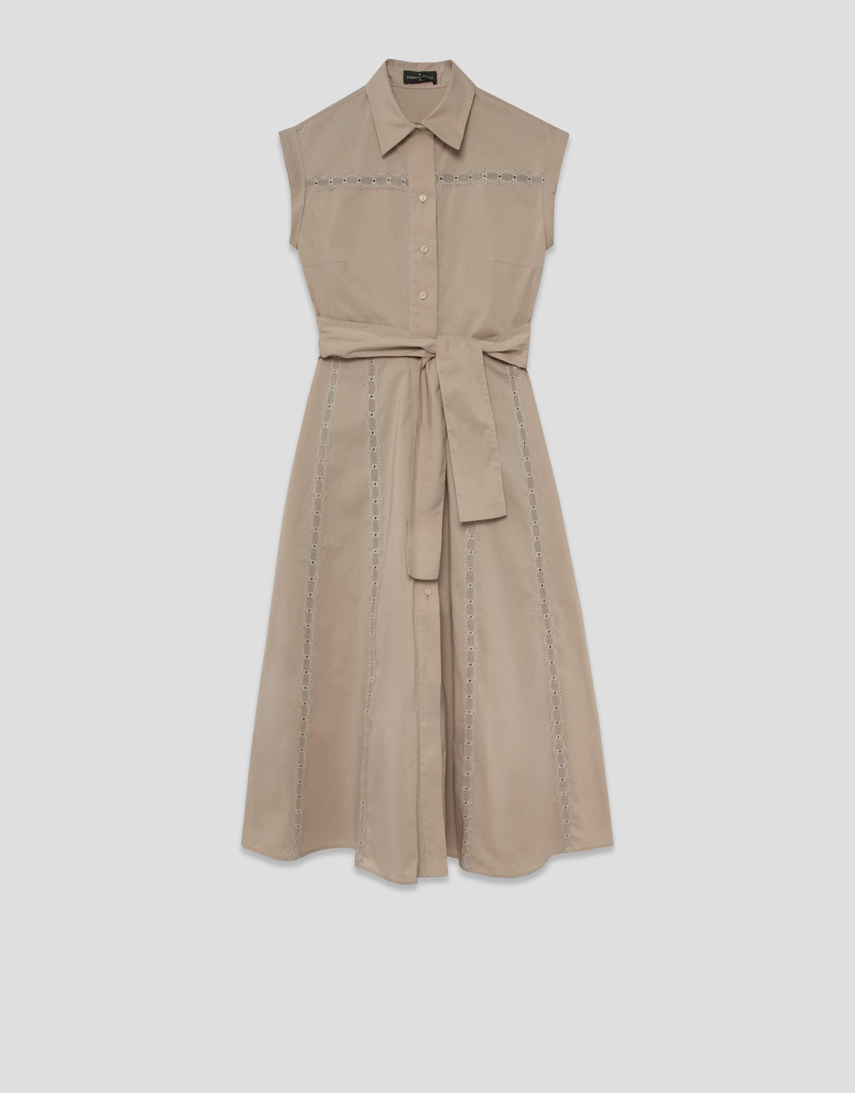 Camel shirt midi dress with lace straps - Woman | Roberto Verino