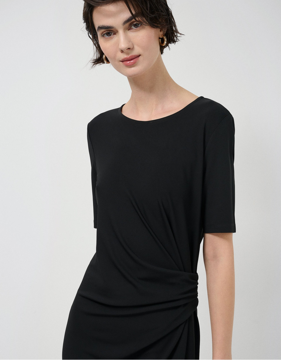Vestido fruncido manga corta punto negro | Roberto Verino