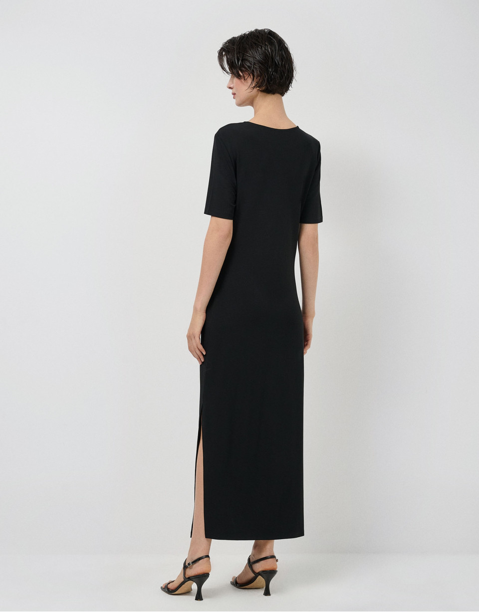 Vestido fruncido manga corta punto negro | Roberto Verino