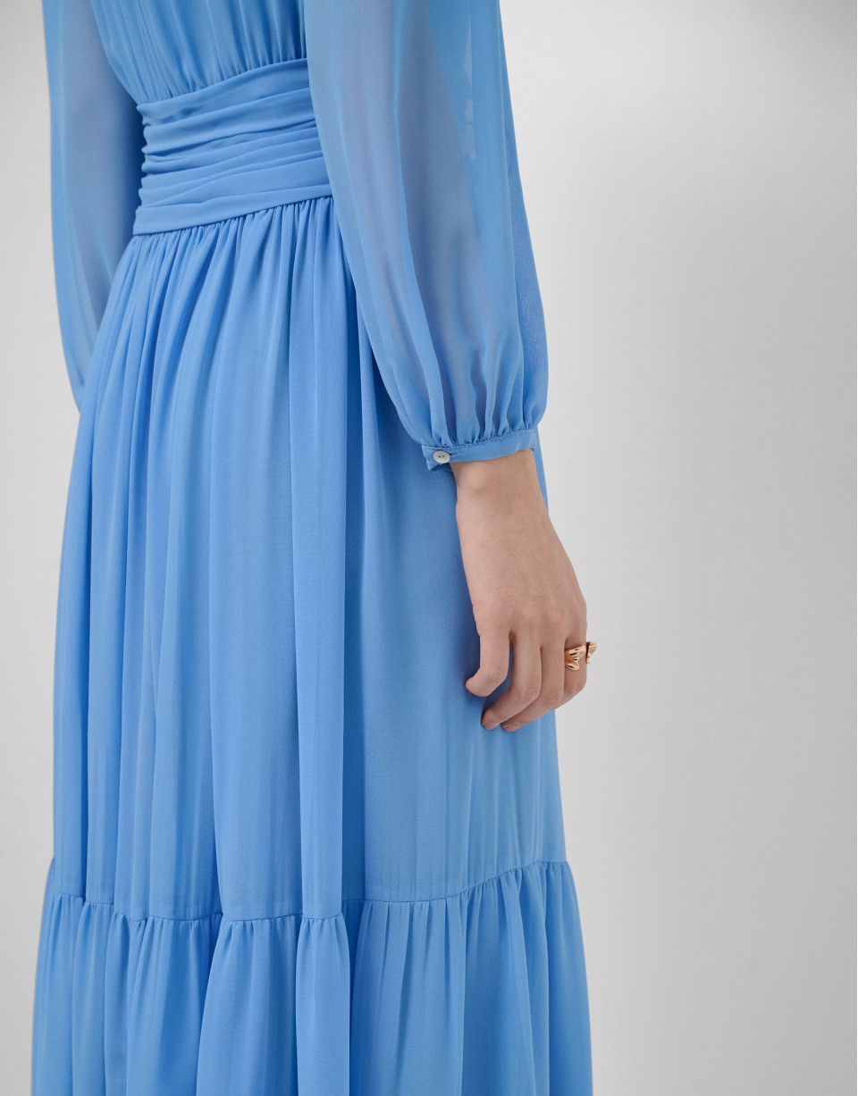 Vestido largo fruncido azul - Mujer - PV2026 | Roberto Verino