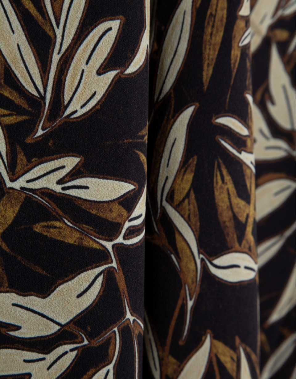 Brown leaf print crepe sleeveless dress - Woman | Roberto Verino