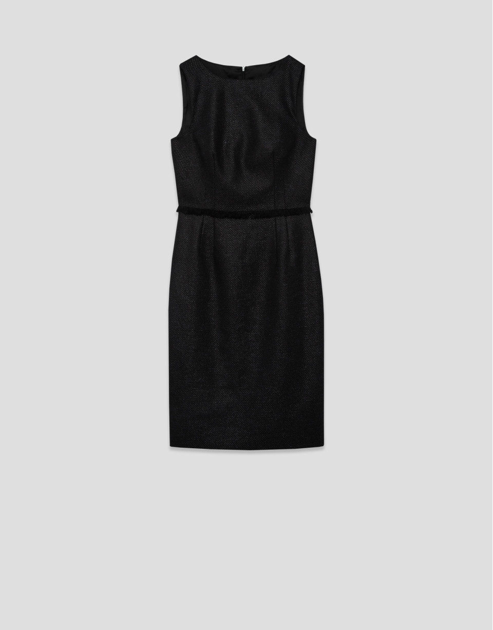 Straight sleeveless dress in black weave fabric | Roberto Verino