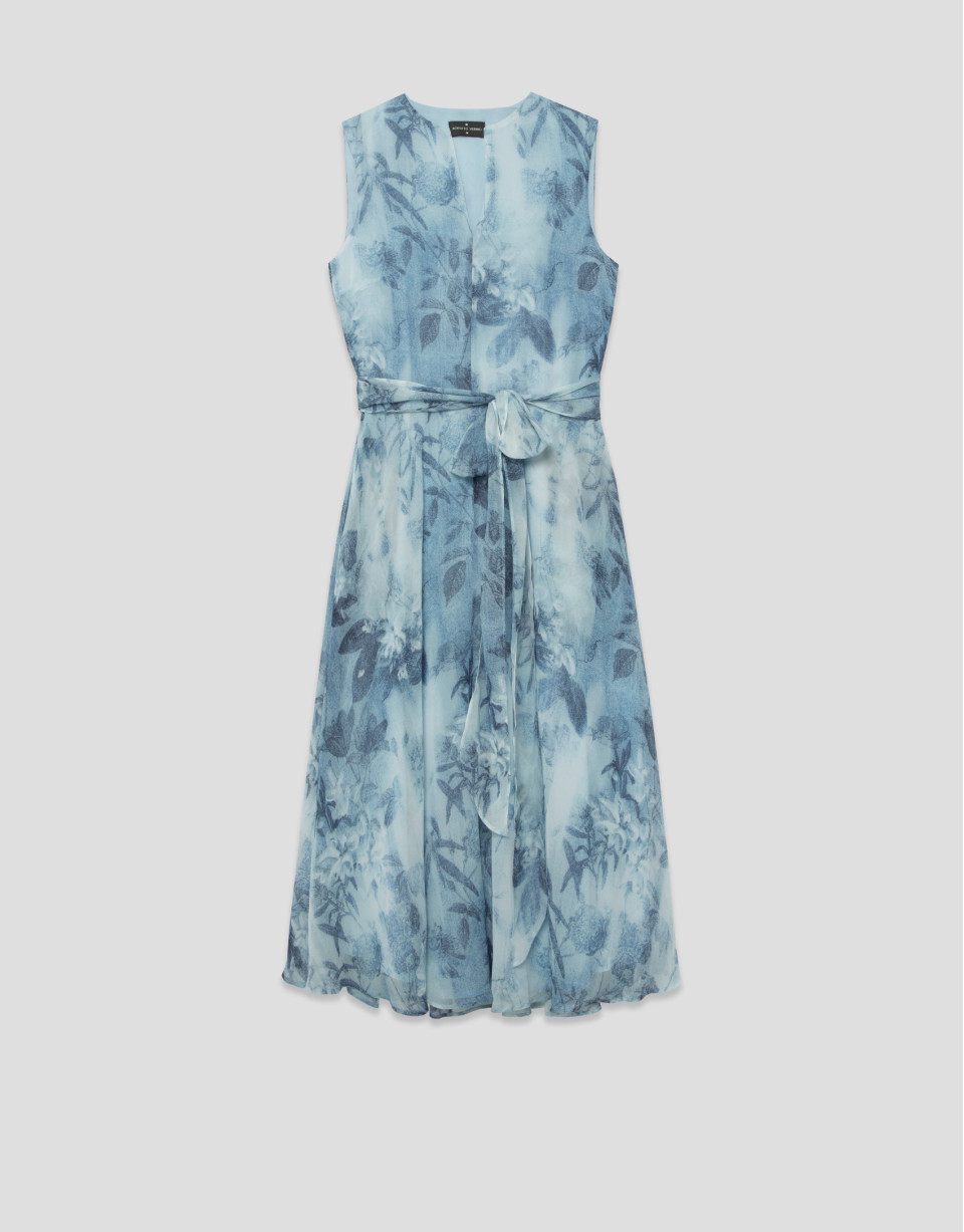 Lightweight blue midi sleeveless dress - Woman | Roberto Verino