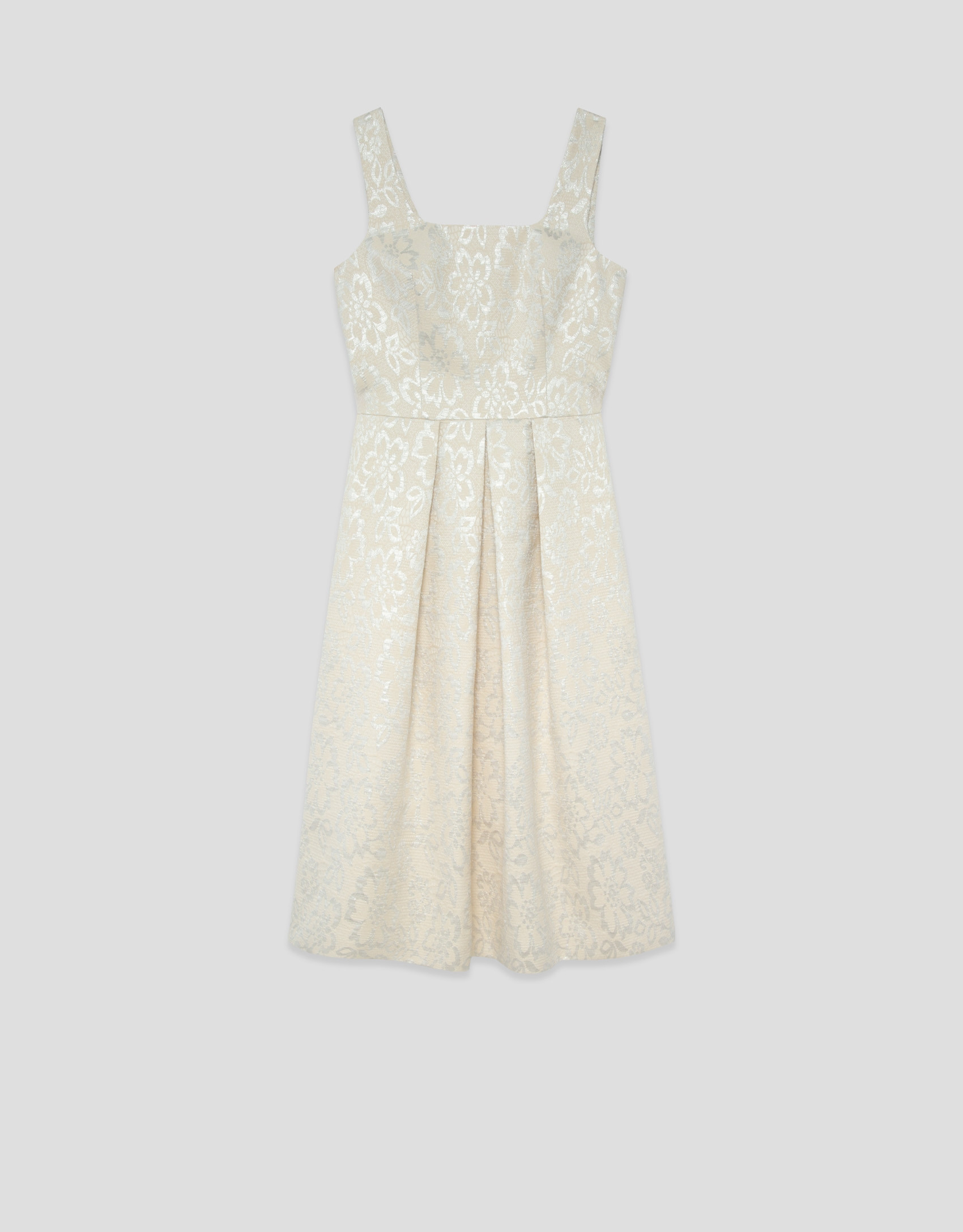 Beige floral jacquard dress with silver ... | Roberto Verino