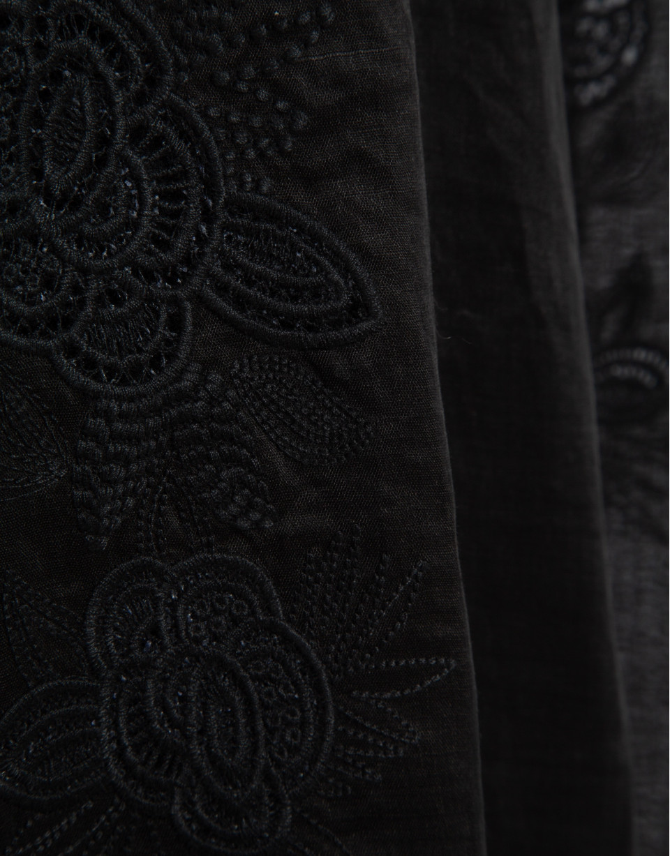 Black ramie dress with matching floral ... | Roberto Verino
